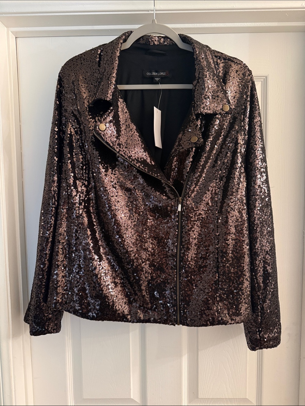 Colleen Lopez Brown Sequin Moto Jacket